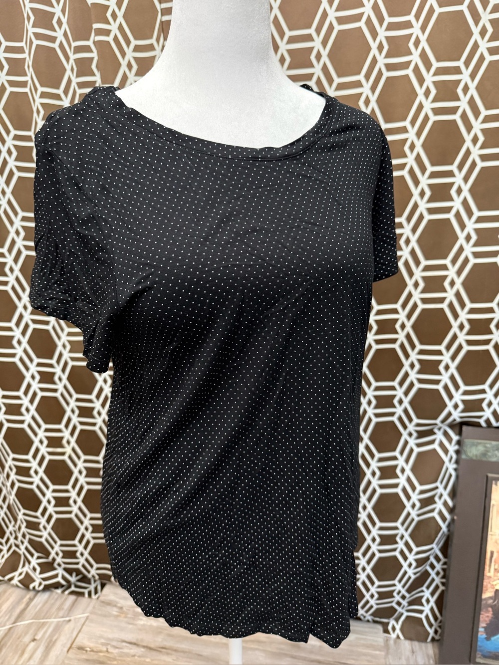 GAP Lux T-Shirt Women’s XL Black White Polka Dot Scoop Neck Short Sleeve Rayon